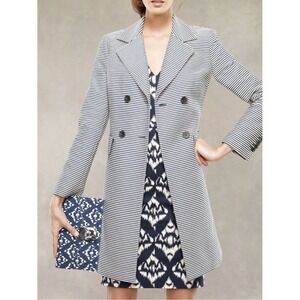 Talbots New Size 16P Double Breasted Trench Coat Striped Navy and Cream